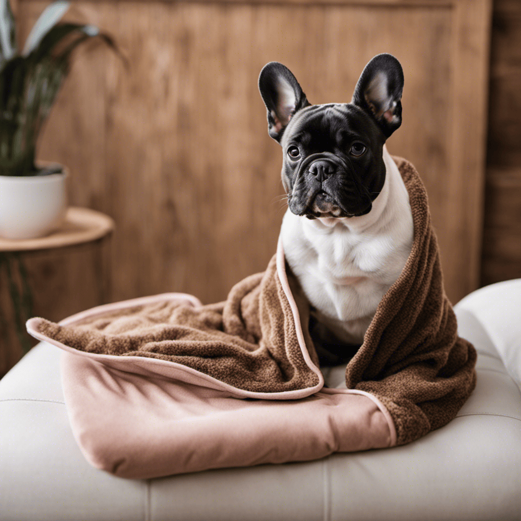 An image showcasing a French Bulldog peacefully enjoying a grooming mitt massage