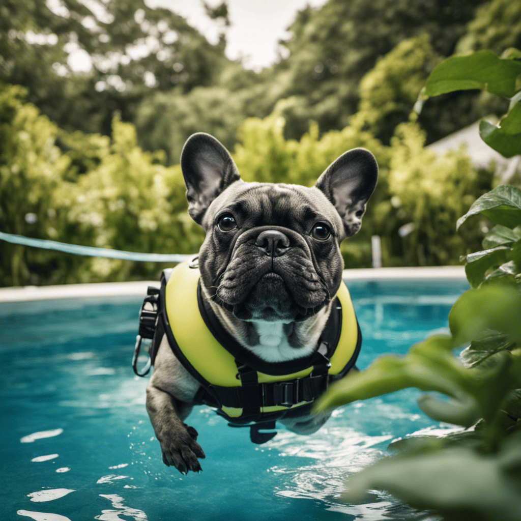 An image showcasing a serene swimming pool surrounded by lush greenery