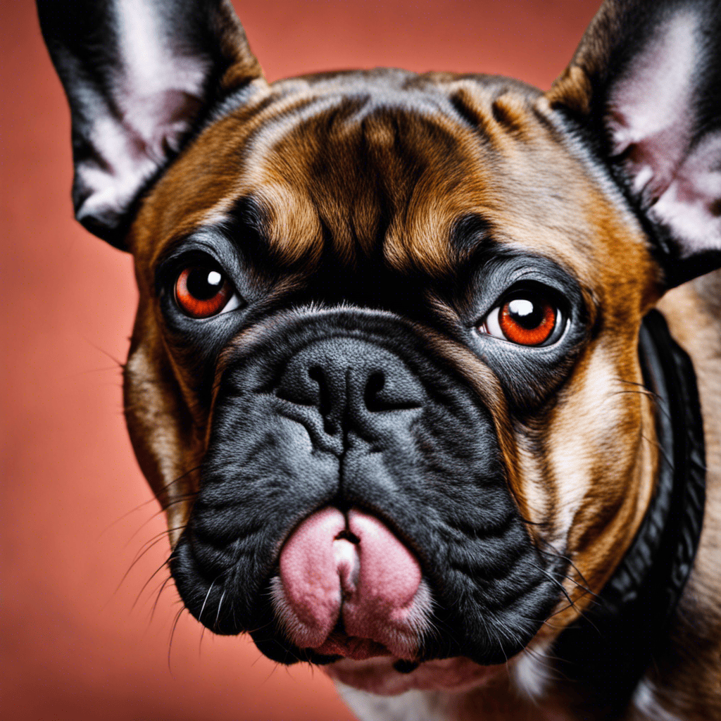 An image showcasing a French Bulldog with red, itchy skin, watery eyes, and sneezing