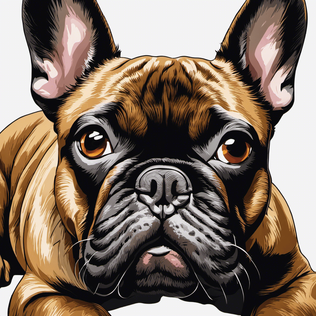 An image showcasing a French Bulldog's face close-up, capturing its flattened nose, wrinkled skin, and wide-set eyes