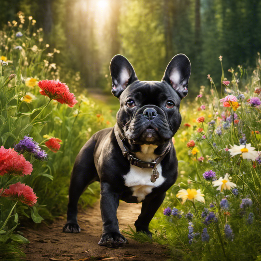 An image showcasing a French Bulldog on a serene scenic walk