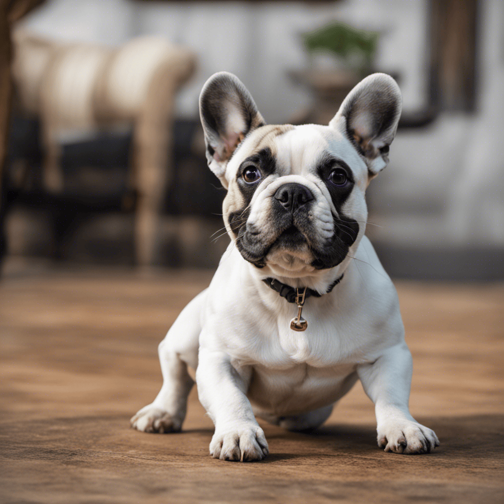 An image showcasing a French Bulldog engaging in behavior training techniques for anxiety, such as positive reinforcement, desensitization, and counterconditioning