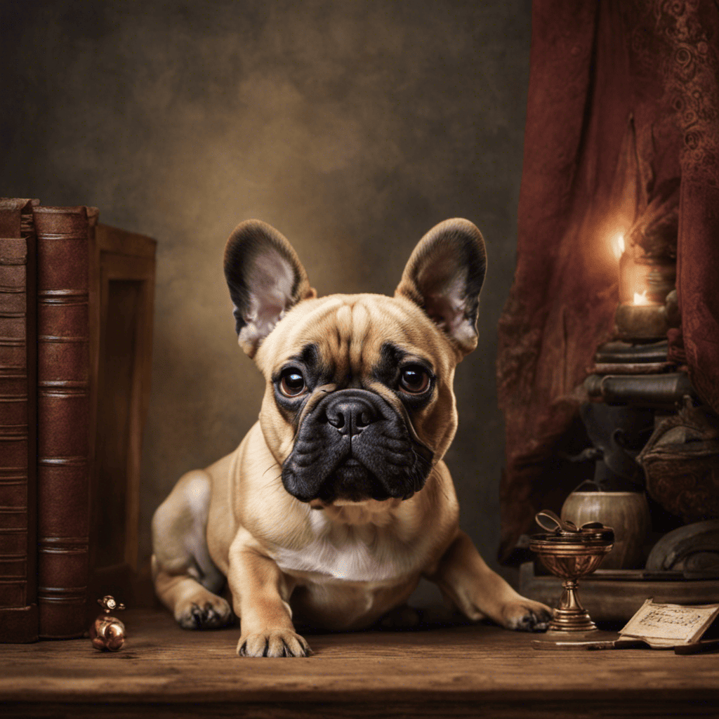 An image capturing a distressed French Bulldog, trembling with wide eyes, huddled in a corner