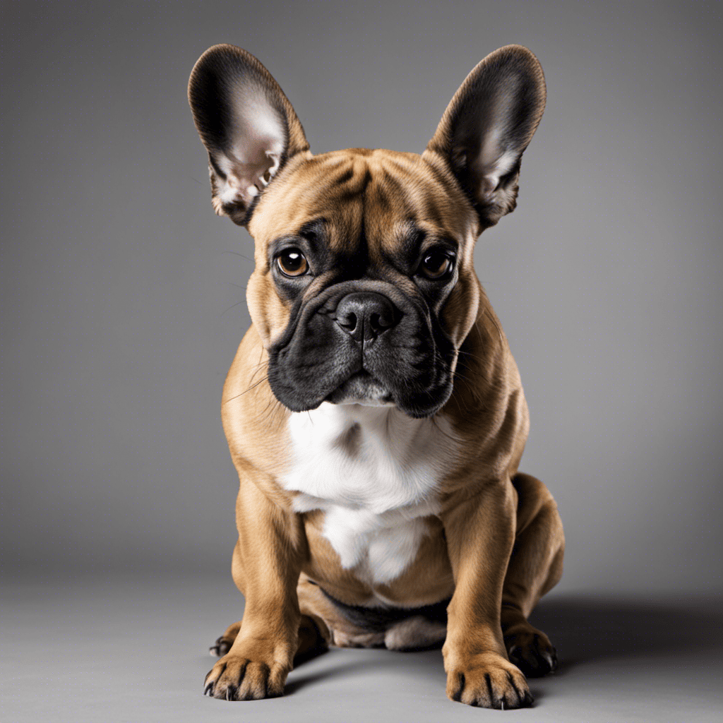 An image of a French Bulldog sitting calmly with ears perked up, as its owner rewards it with a treat