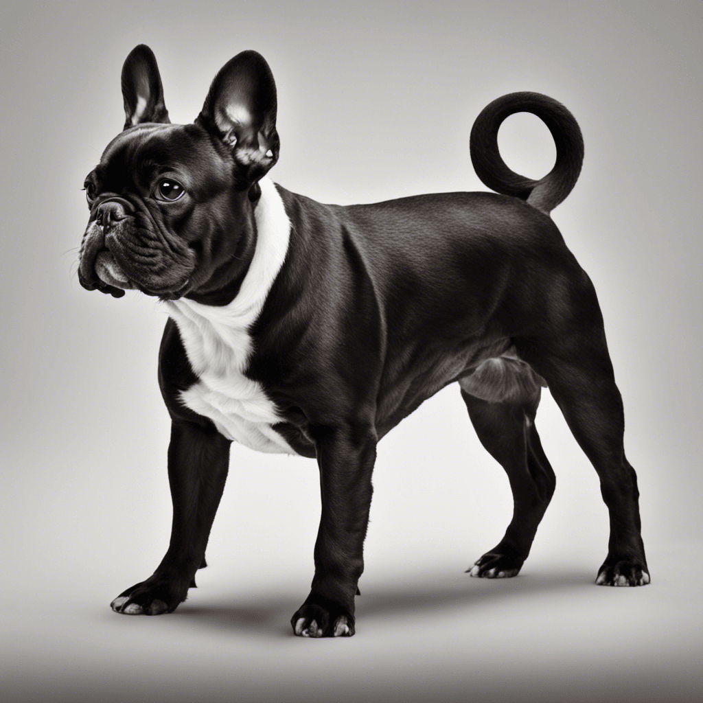 An image capturing a French Bulldog's tail held high and curled tightly over its back, showcasing confidence and alertness