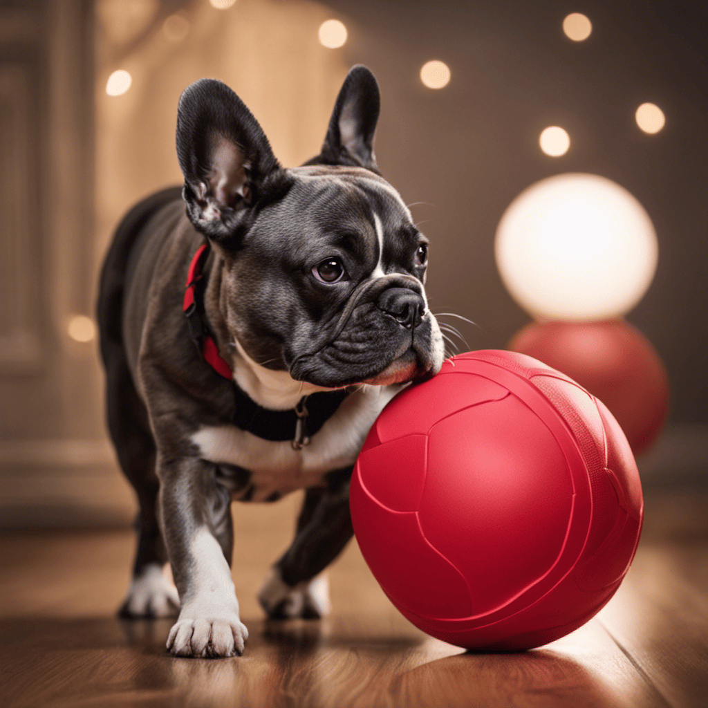 An image showcasing a French Bulldog engaged in indoor exercise activities