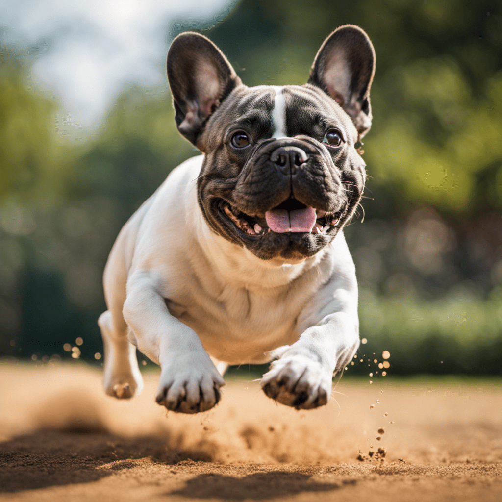 An image showcasing a French Bulldog happily engaged in a moderate-intensity exercise routine, such as a 30-minute walk or a short play session, to illustrate the recommended duration and frequency of exercise