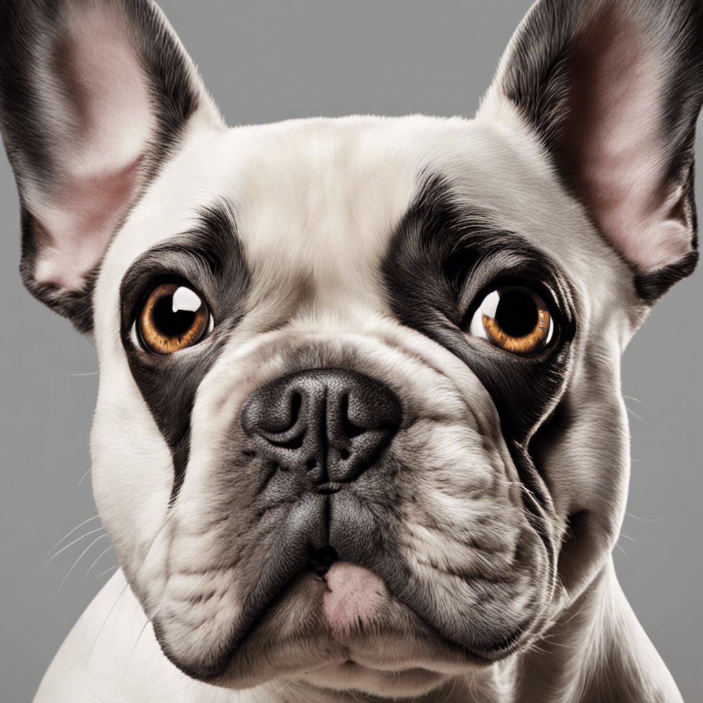An image showcasing a close-up of a French Bulldog's face, capturing the gentle process of cleaning their eyes