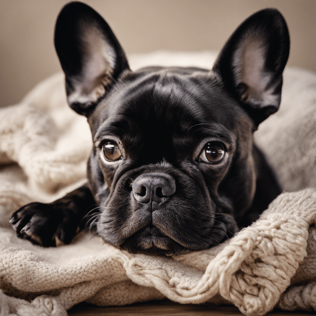 An image showcasing a French Bulldog peacefully resting, with a gentle hand gently wiping their eyes using a soft, damp cloth