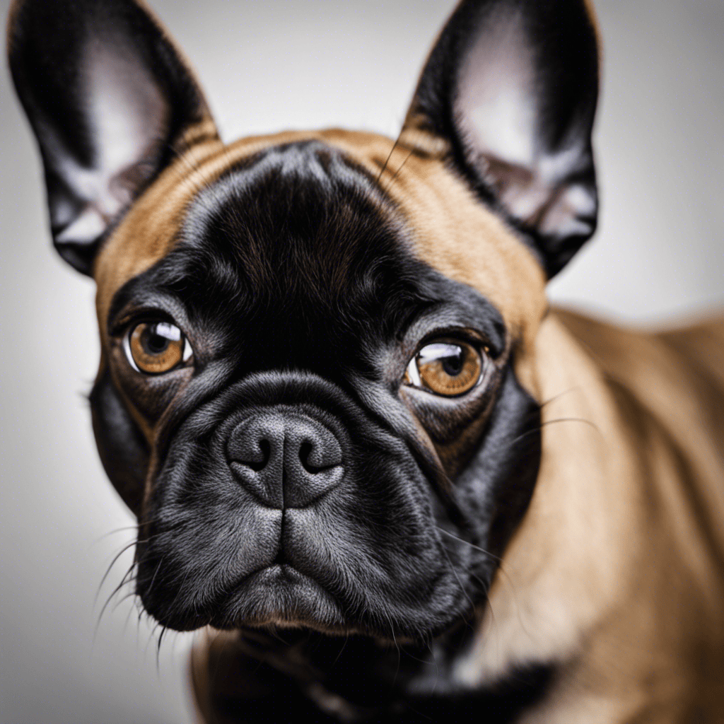 An image showcasing a close-up of a French Bulldog's eyes, capturing their distinct almond shape and glossy appearance