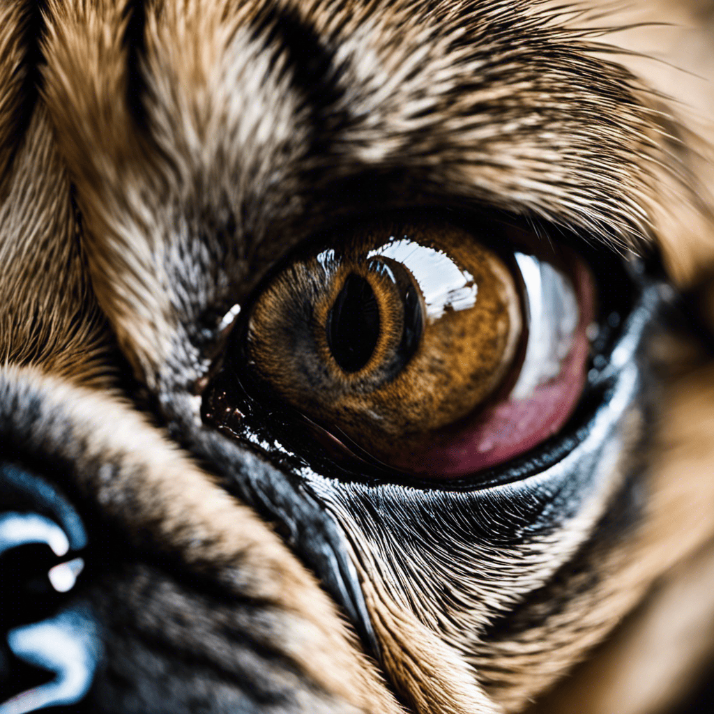 An image showcasing a close-up of a French Bulldog's eye, illustrating common eye issues like cherry eye, corneal ulcers, and dryness
