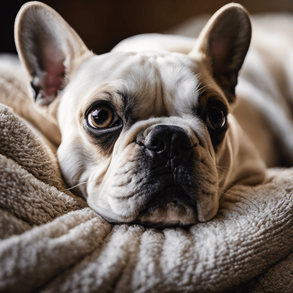 An image of a French Bulldog with clear, bright eyes, receiving gentle eye drops from a concerned owner