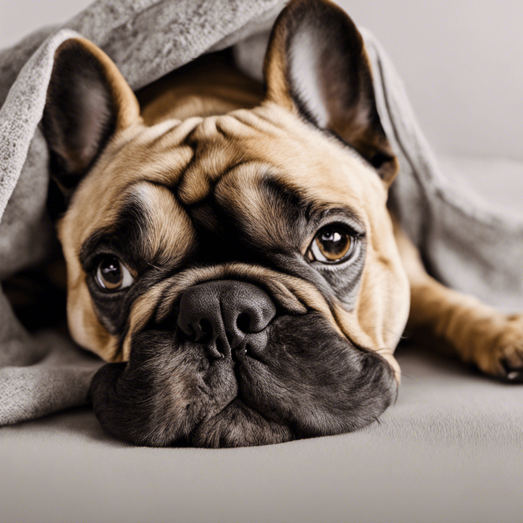 An image featuring a close-up of a French Bulldog's adorable wrinkled face, with a gentle hand using a soft cloth to clean between the wrinkles, showcasing proper grooming techniques for maintaining those cute wrinkles clean and healthy