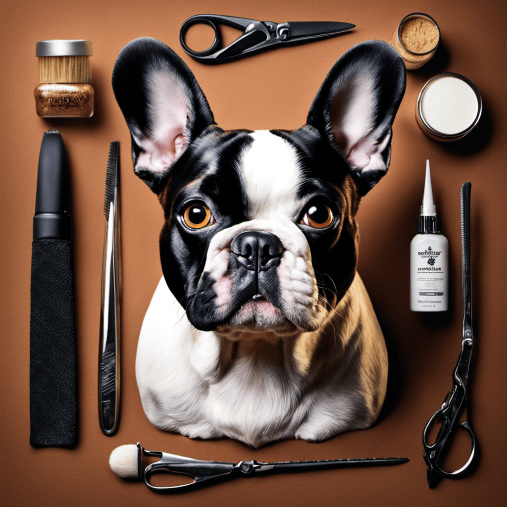 An image showcasing a French Bulldog's paws with perfectly trimmed nails, surrounded by a variety of nail care tools like clippers, files, and styptic powder, emphasizing the importance of regular maintenance and prevention