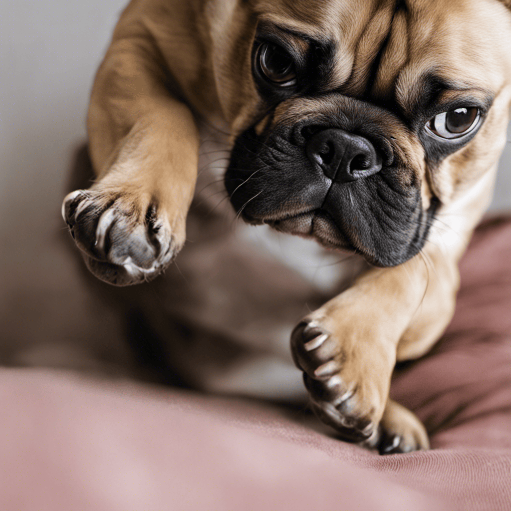 An image featuring a close-up of a French Bulldog's paw with long, overgrown nails, emphasizing the discomfort it causes