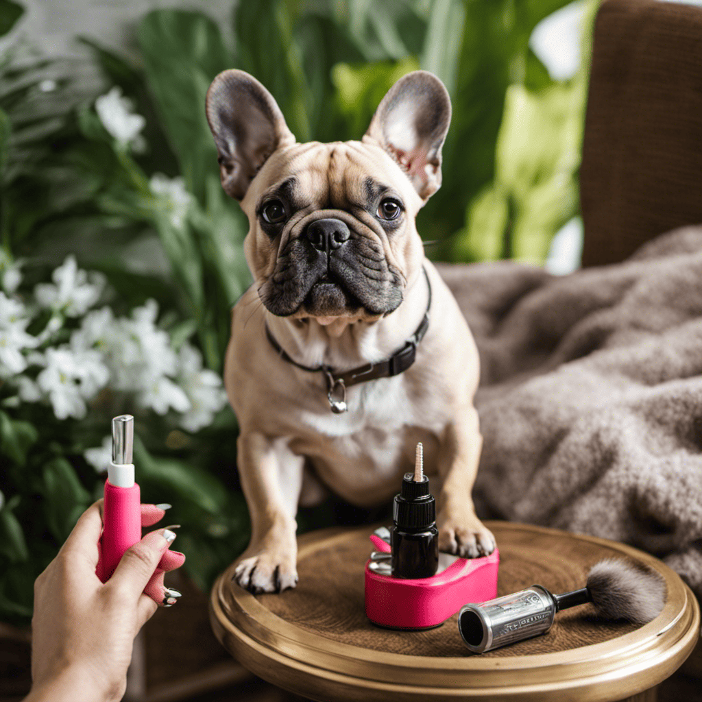 E an image showcasing a French Bulldog's paw with alternative nail care options