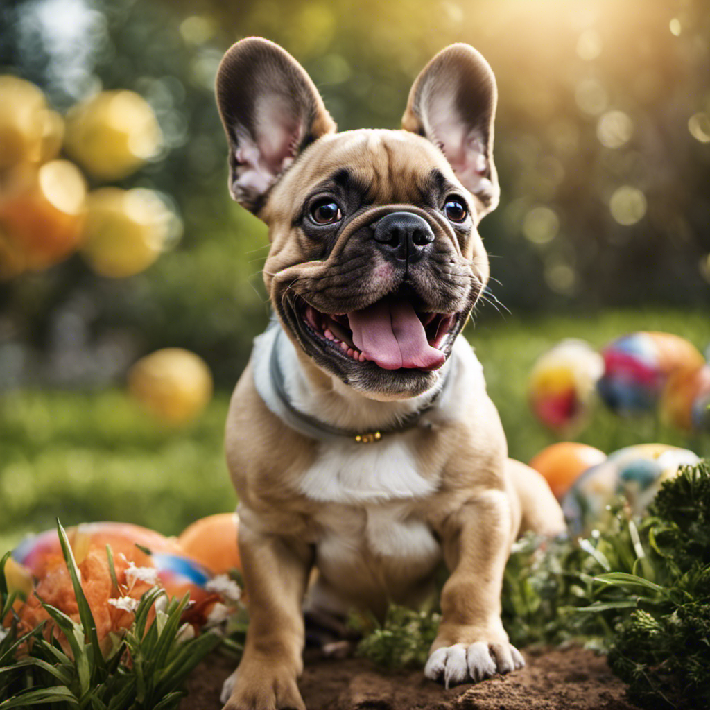 An image showcasing a lively French Bulldog puppy happily engaging with children, other dogs, and people in various social settings like parks, cafes, and dog-friendly events, emphasizing the importance of socialization for their development