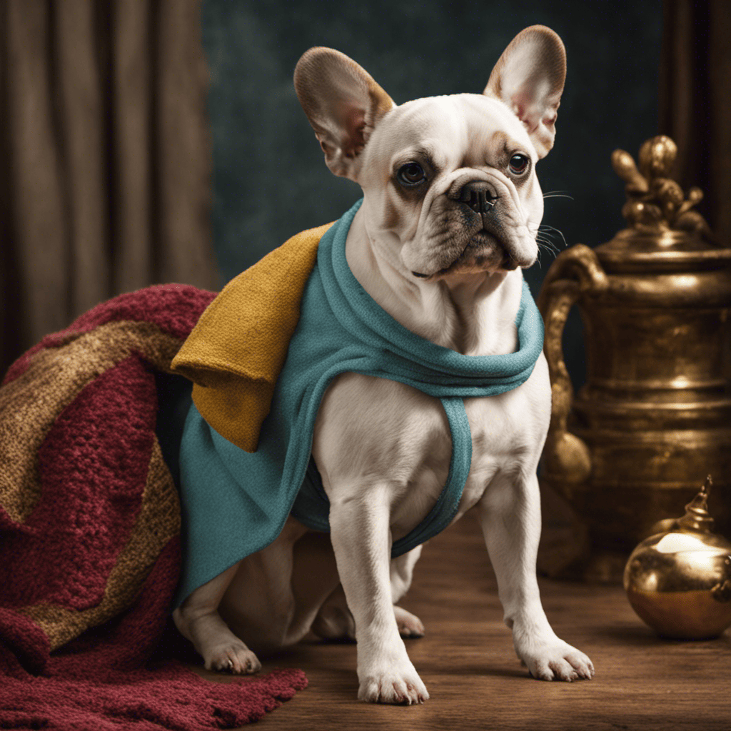 An image showcasing a diligent owner gently cleaning their French Bulldog's tail pocket with a warm, soapy cloth