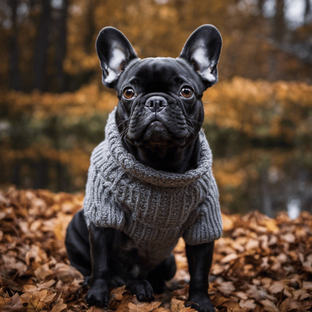 An image showcasing a French Bulldog with a glossy, moisturized coat, protected from the winter elements