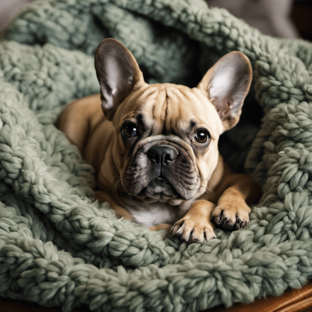 An image showcasing a French Bulldog snuggled up in a plush, fleece-lined bed with raised sides for extra warmth