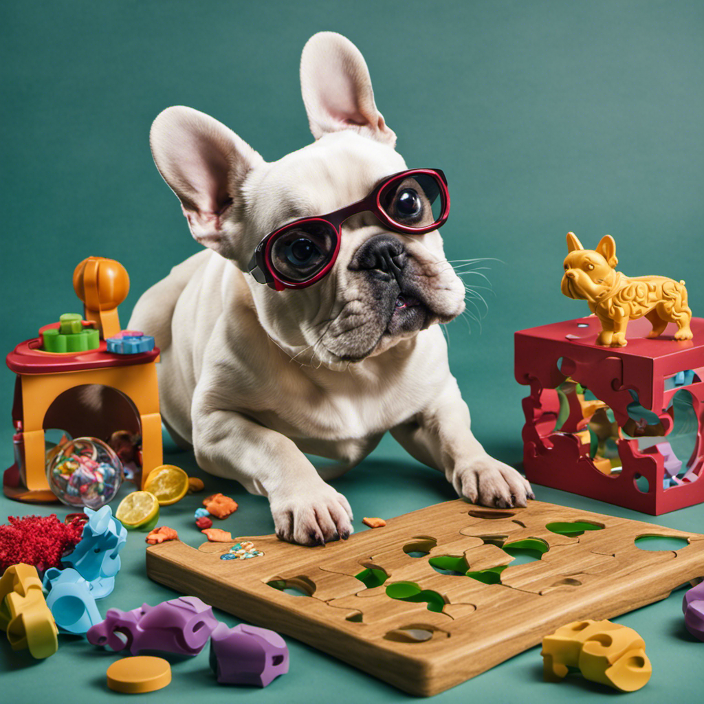 An image of a French Bulldog eagerly sniffing out treats hidden within a puzzle toy