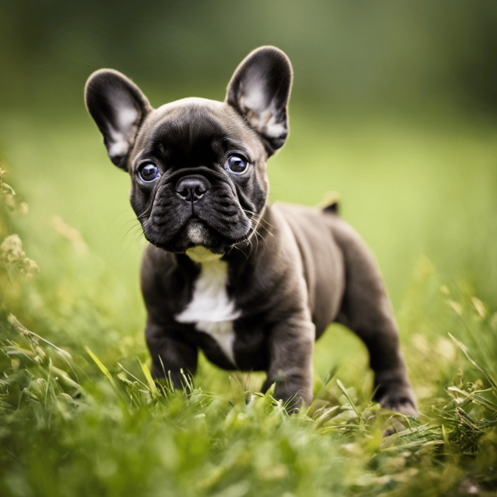 An image showcasing a diverse litter of French Bulldog puppies engaging in playful activities, while capturing their vibrant coats, clear eyes, and sturdy physique