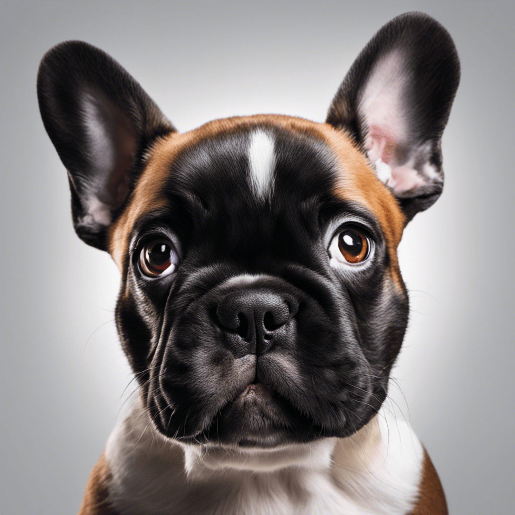 An image showcasing a close-up of a vibrant, muscular French Bulldog puppy with a glossy and smooth coat