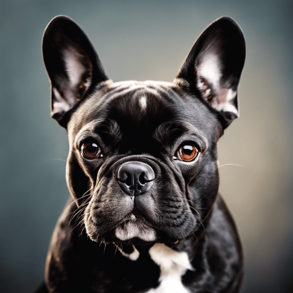 An image depicting a close-up of a French Bulldog's ear, illustrating the potential causes of ear infections such as excessive wax buildup, allergies, water exposure, or mites