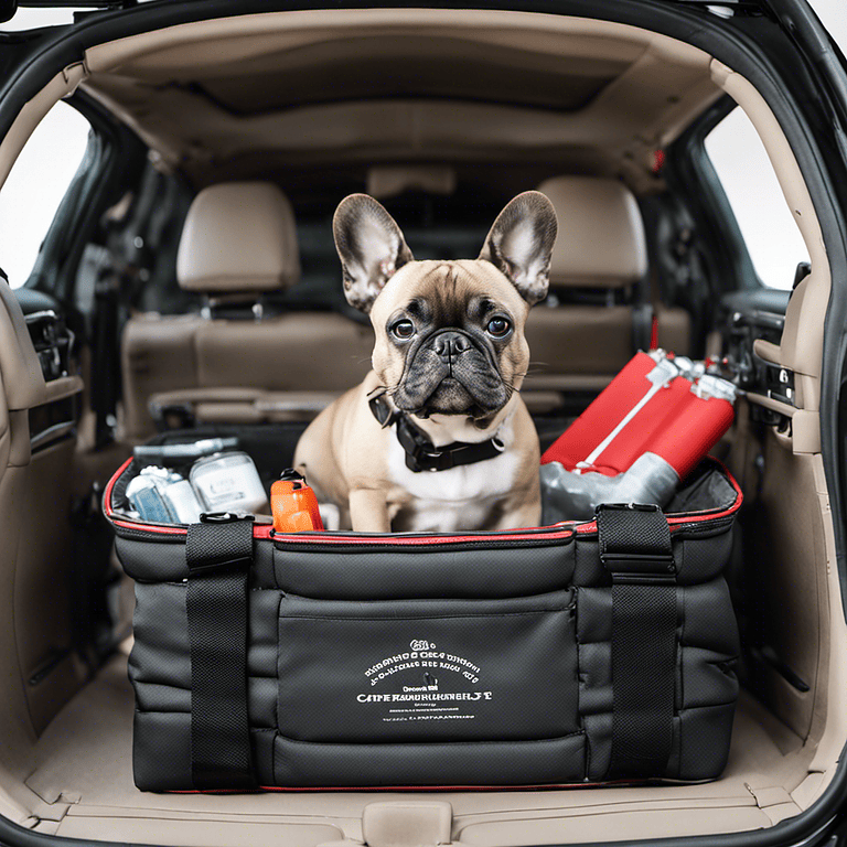 French bulldog safely secured in a travel carrier, ready for adventure and capturing memories.