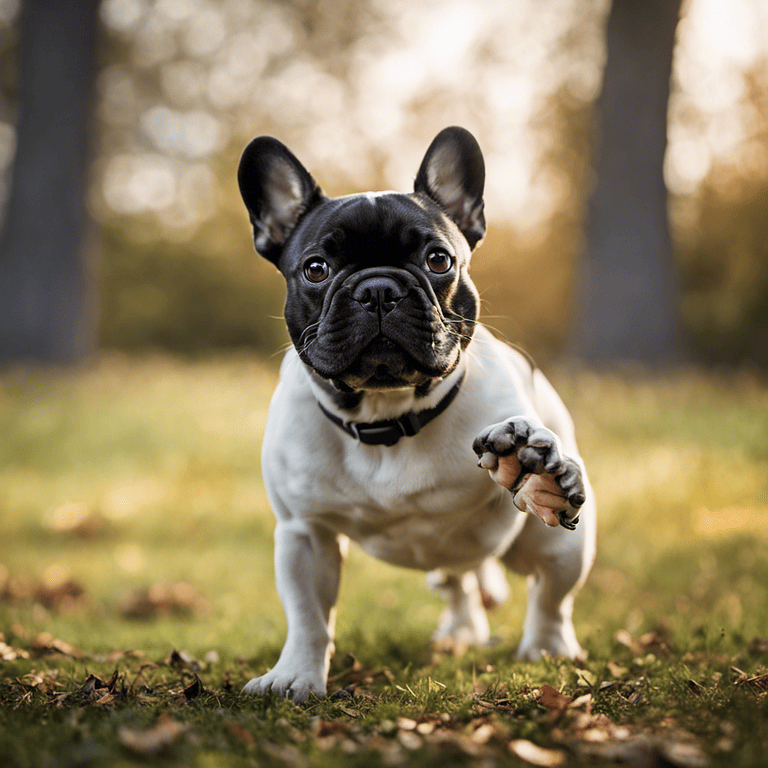 French bulldog in training, using positive reinforcement techniques for good behavior.