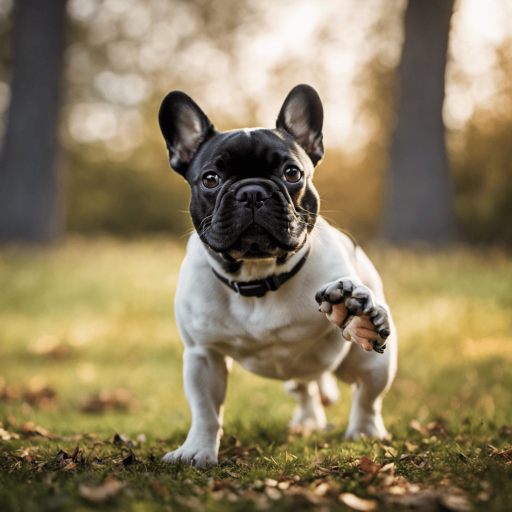 An image showcasing a French Bulldog eagerly responding to a trainer's hand signal, with a smile on both their faces, demonstrating the power of clear communication and reward-based training methods