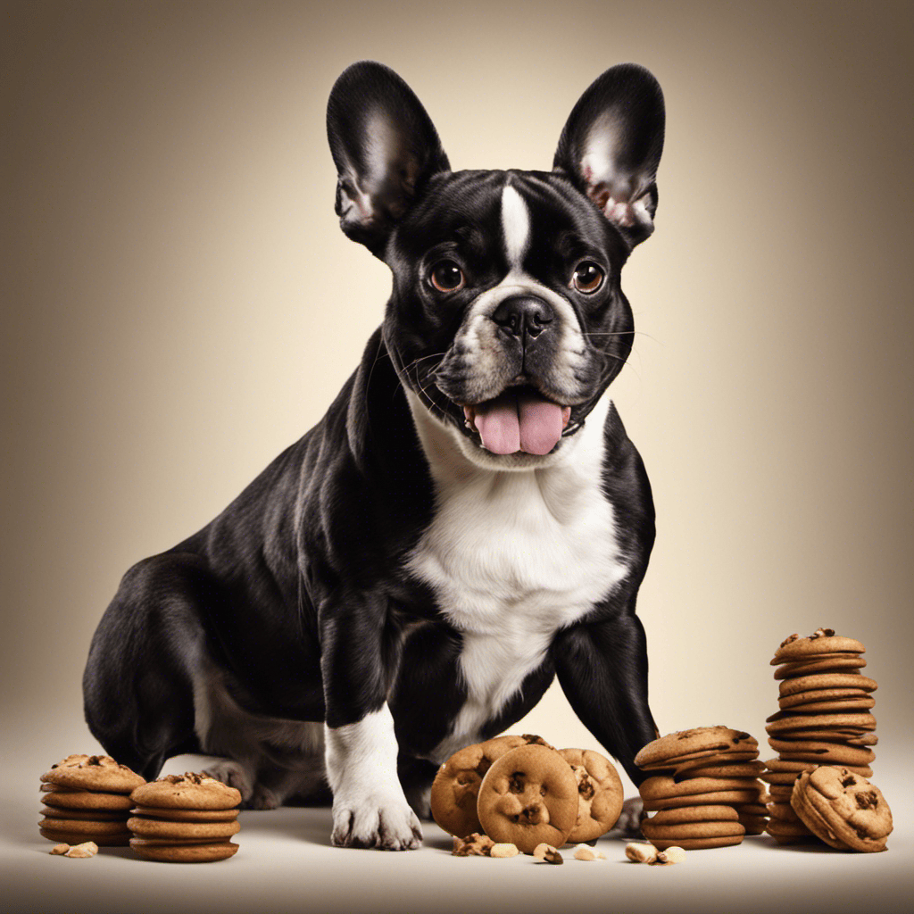 An image showcasing a French Bulldog happily sitting, while its owner rewards it with a treat