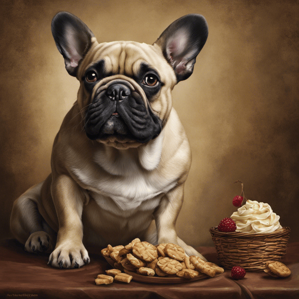 An image showcasing a joyful French Bulldog, sitting attentively with a focused expression, while its owner holds out a treat in one hand and offers praise with the other