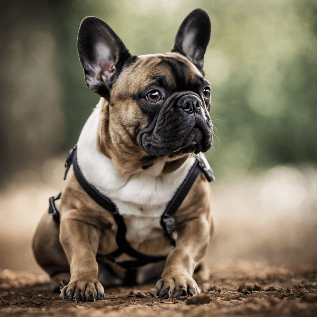 An image showcasing a French Bulldog sitting attentively at its owner's feet, capturing the moment when the dog perfectly executes essential commands like "sit," "stay," and "come," showcasing the effectiveness of reward-based obedience training