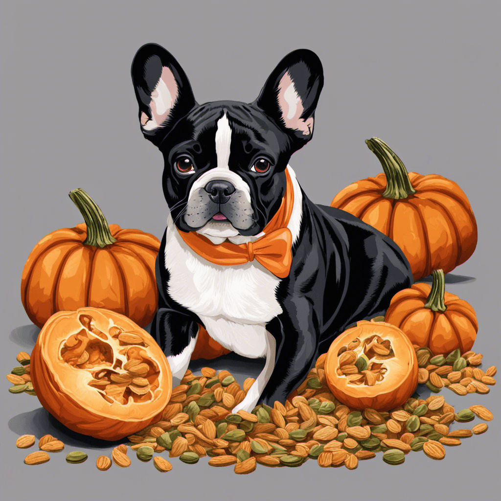 An image showcasing a French Bulldog enjoying a delicious treat made of pumpkin