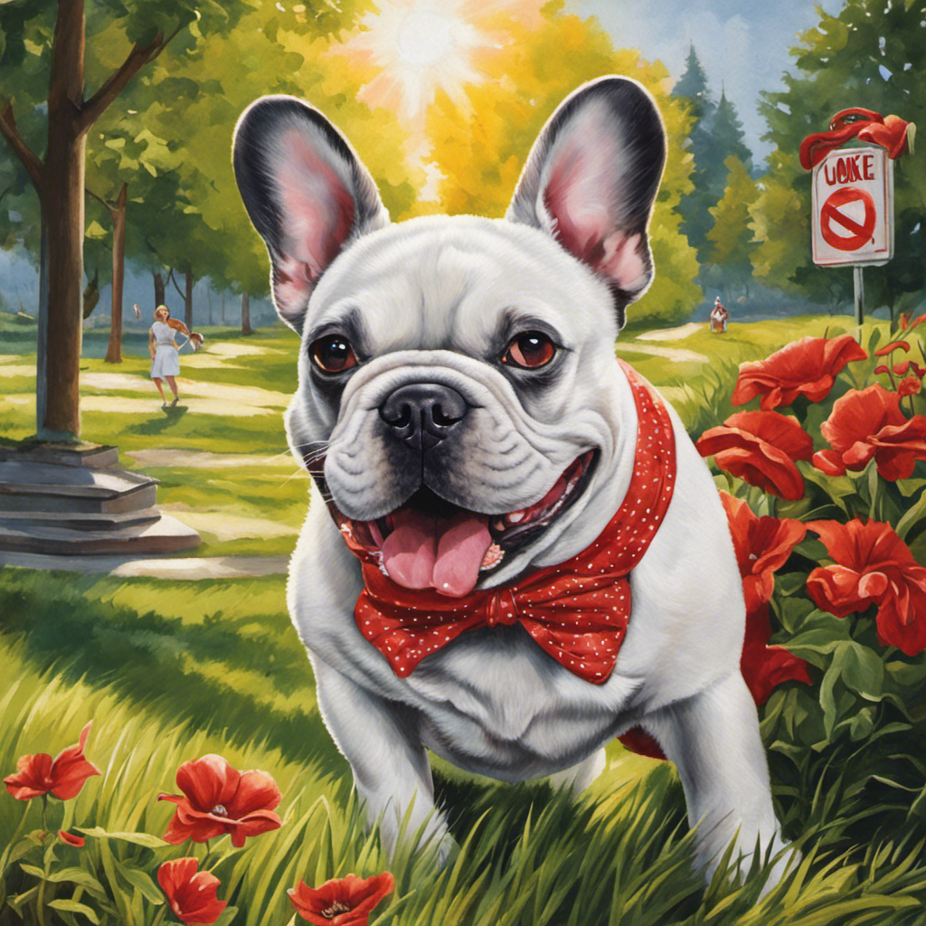 An image showcasing a panting French Bulldog with droopy ears and a red, overheated tongue