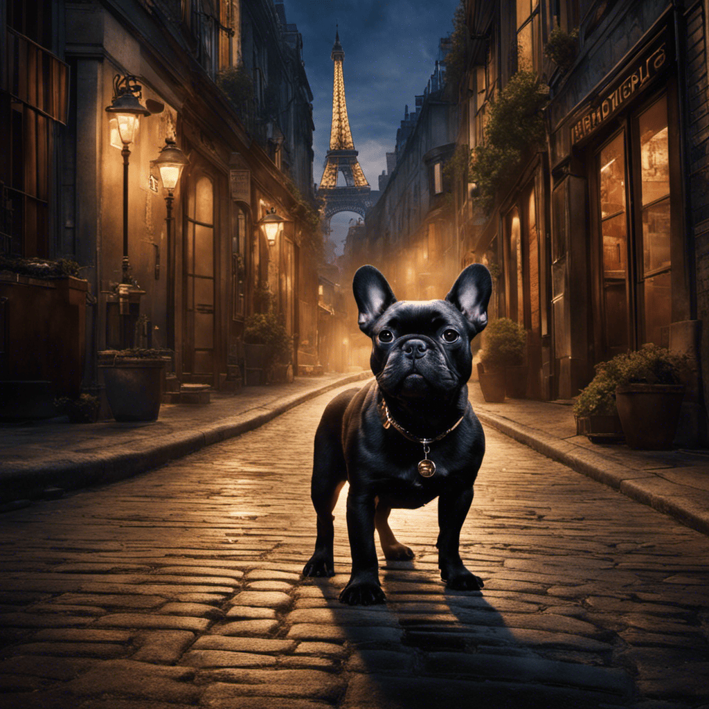 An image capturing the essence of the French Ratting Trade: a determined French Bulldog, with its muscular frame, alert expression, and powerful jaw, fearlessly navigating a dimly-lit Parisian alley, ready to tackle any rat in its path