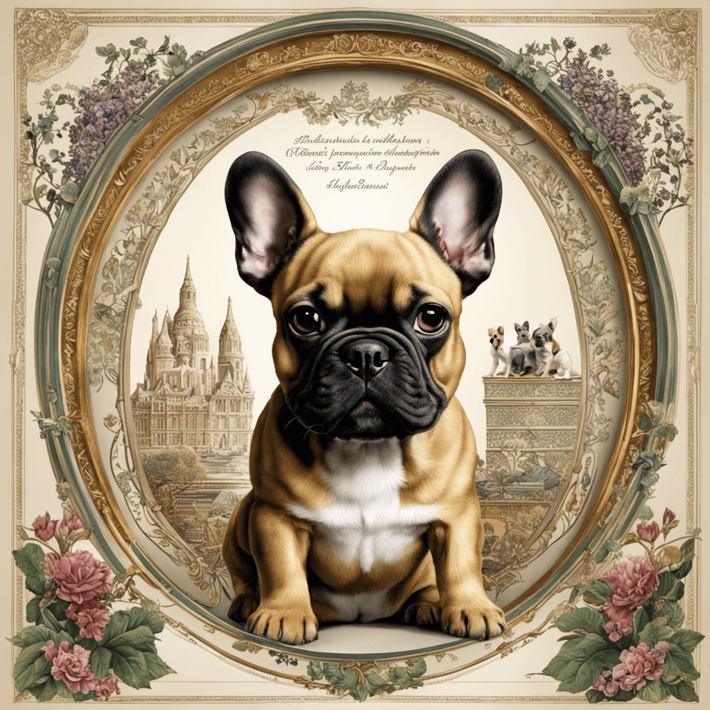 An image that showcases the French Bulldog's lineage, featuring a family tree with intricately illustrated ancestors like the toy bulldog, terrier, and lace workers' companion dogs, to visually represent the breed's diverse ancestry