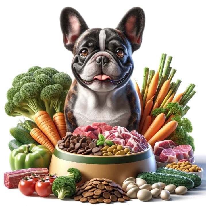 A French bulldog is enjoying a balanced diet