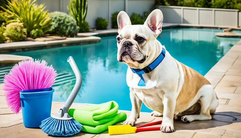 Cleaning tools for French Bulldog pool maintenance