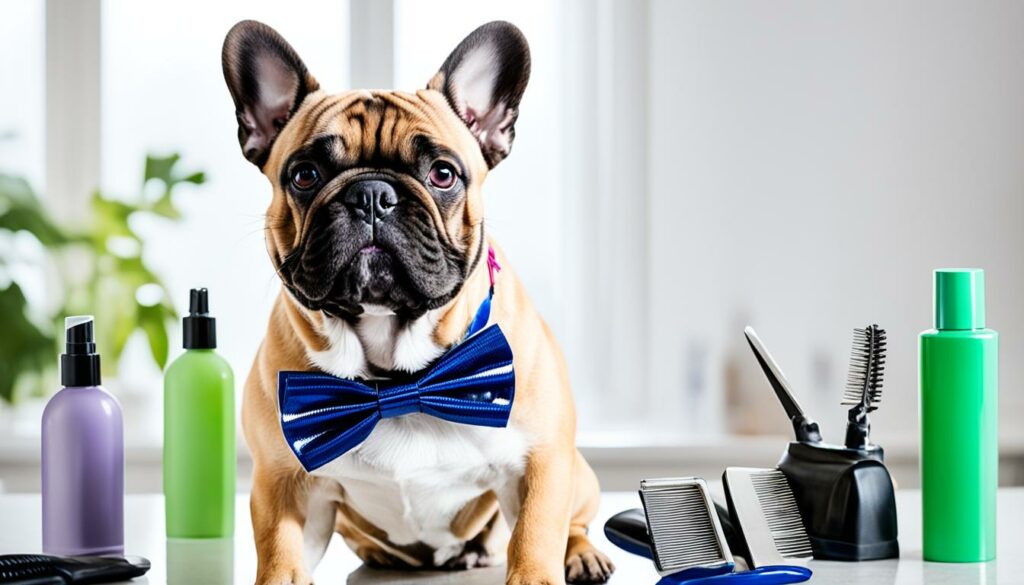 French Bulldog with grooming tools