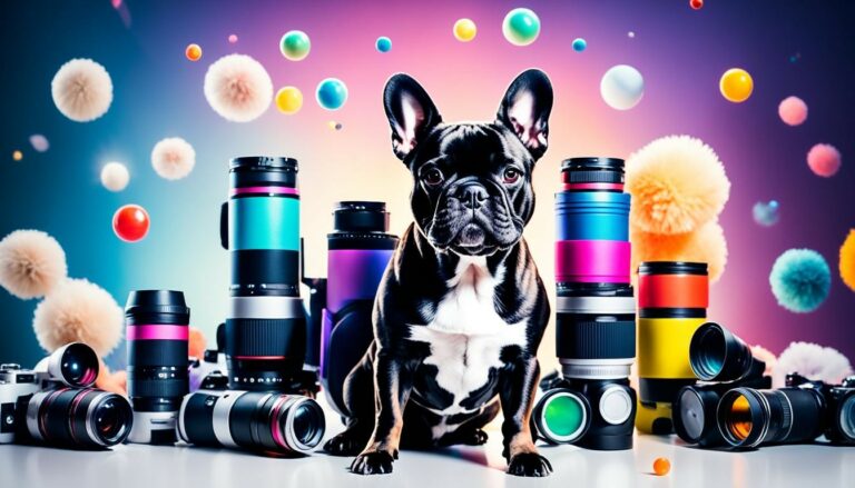 French bulldog puppy surrounded by stars, likely an Instagram post about pet photography tips.