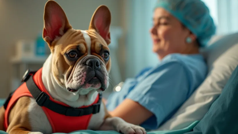 A French Bulldog therapy dog bringing comfort to a patient