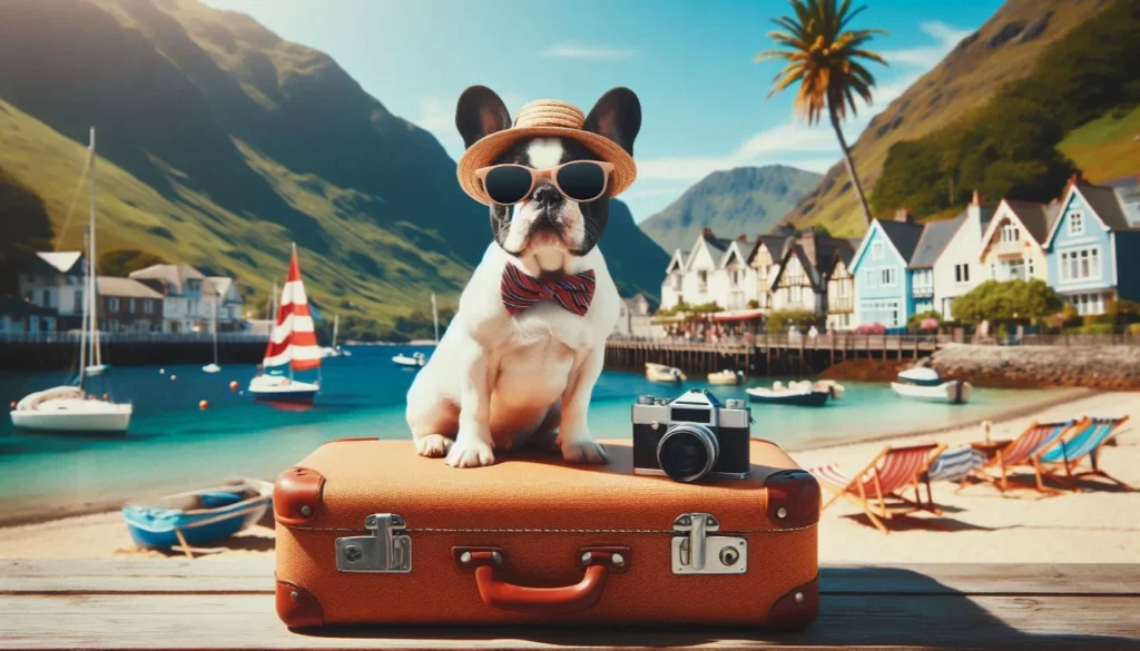 A French Bulldog packed and ready for a fun vacation adventure