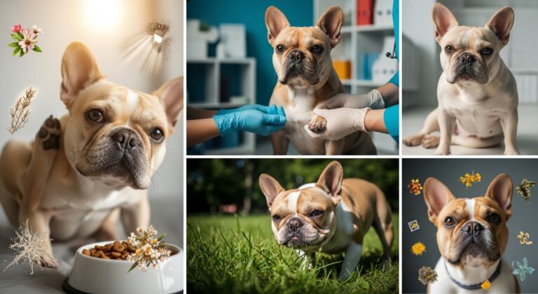 Dog allergies and sensitivities: French Bulldog with allergy symptoms and vet visit.